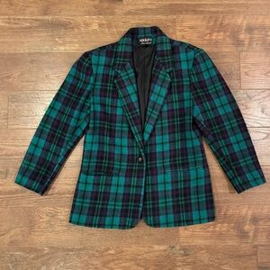 Vintage Adolfo International Green Plaid Tartan Wool Blazer
